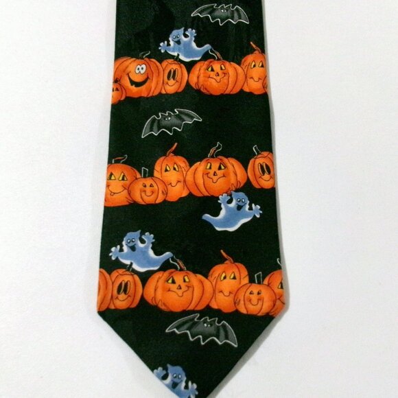 Vintage Hallmark Halloween Men's Tie Ghosts Pumpkins NovelTies Spooky Necktie - Picture 2 of 6